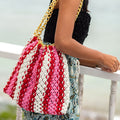 The Colette Macrame Beach Bag In Pink & Red